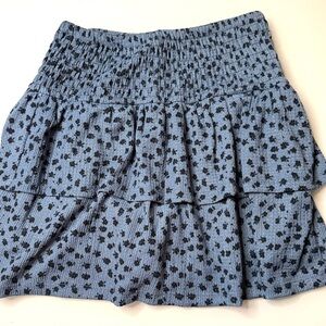 Zara Blue Mini Skirt with Black Floral Design